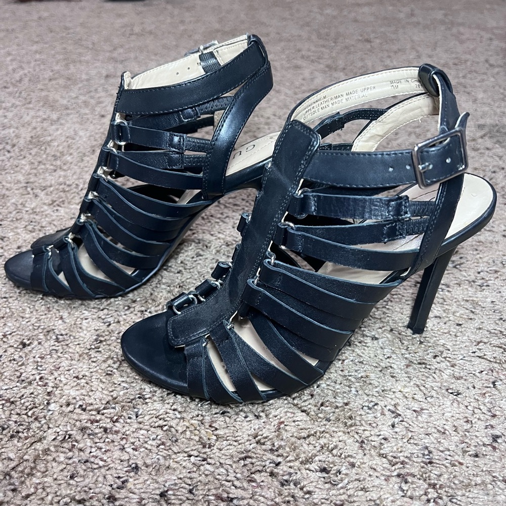 Black Guess Kennie High Vamp Cage Heels